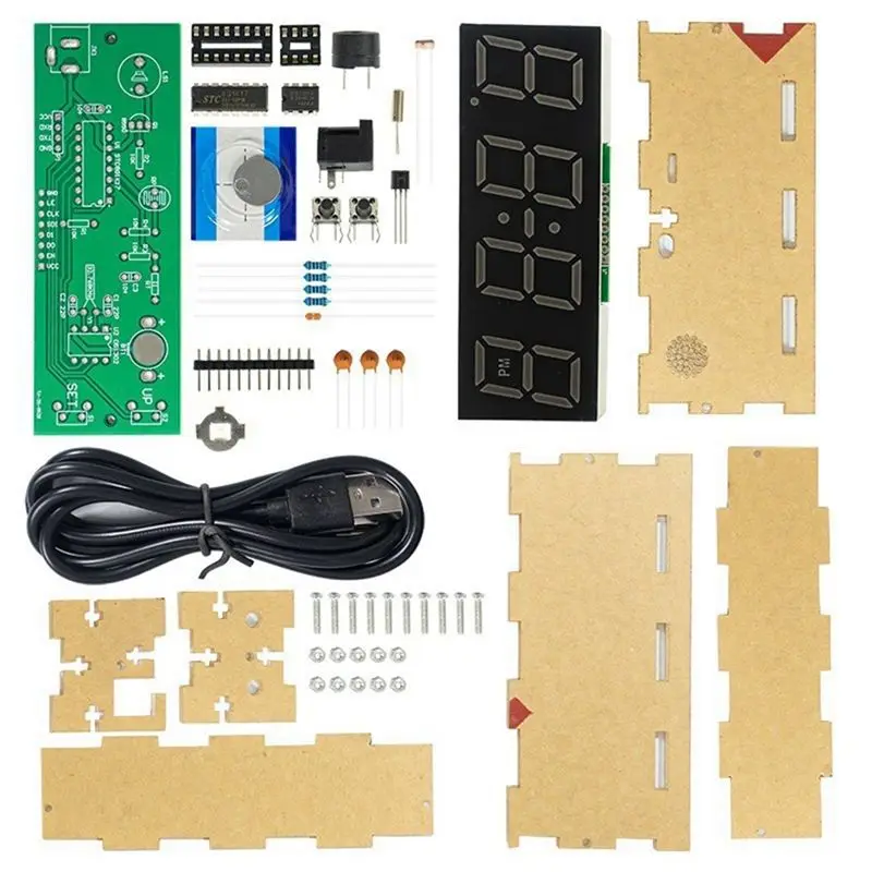 ABHI-Colorful Digital Clock Parts Kit Colorful RGB Digital Alarm Clock Microcontroller Circuit Board Welding DIY Production