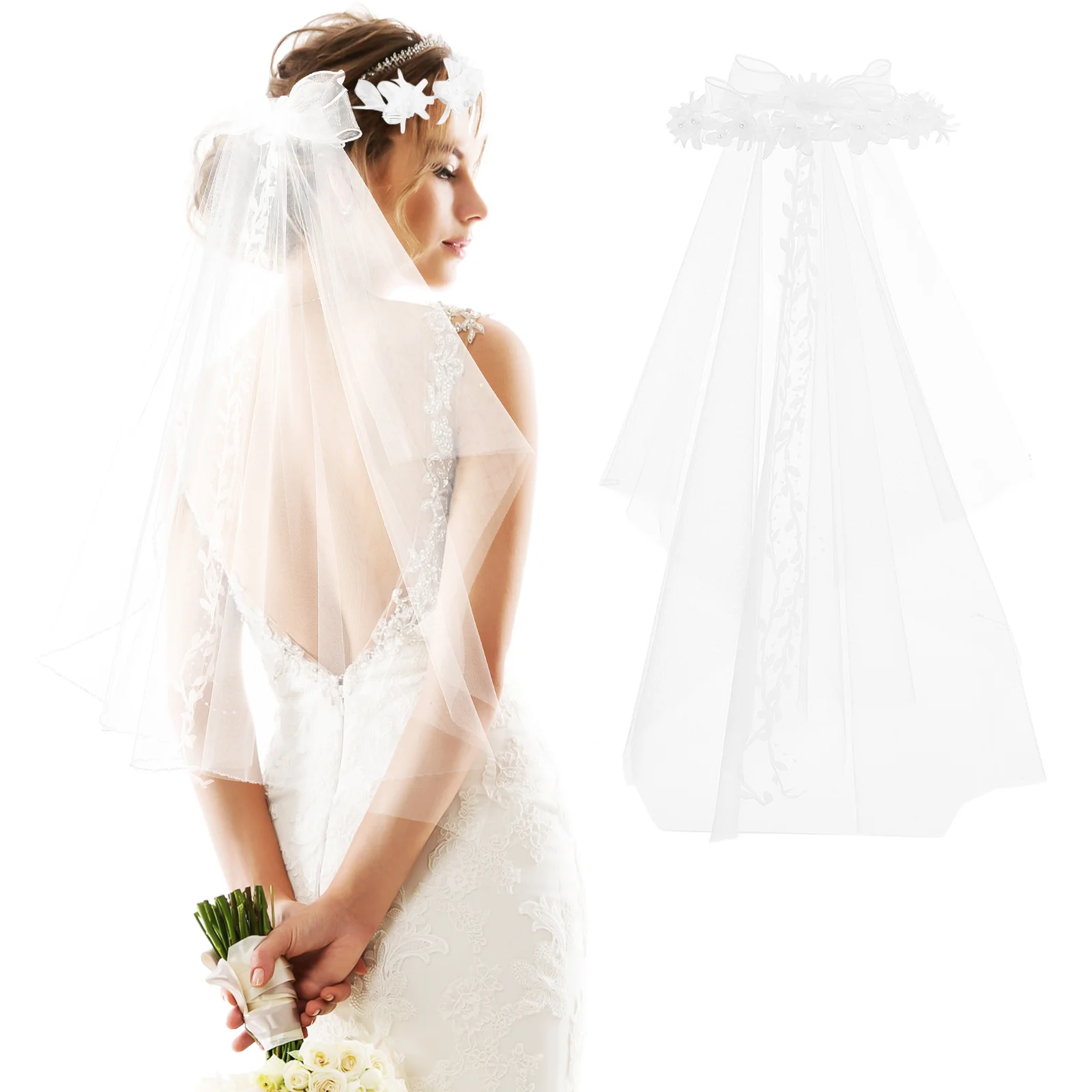 

Bridal Wreath Bride to Be Veil Headband Princess Flower Crown Fabric Bridesmaid