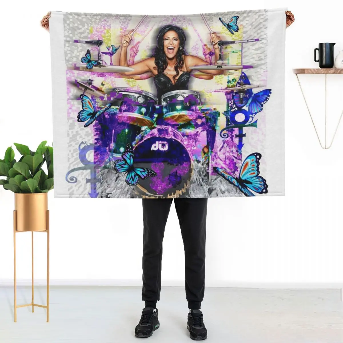 Sheila E. drummer - Prince drum woman - digital art by IonaArtDigital Throw Blanket Flannel for winter halloween Beach Blankets