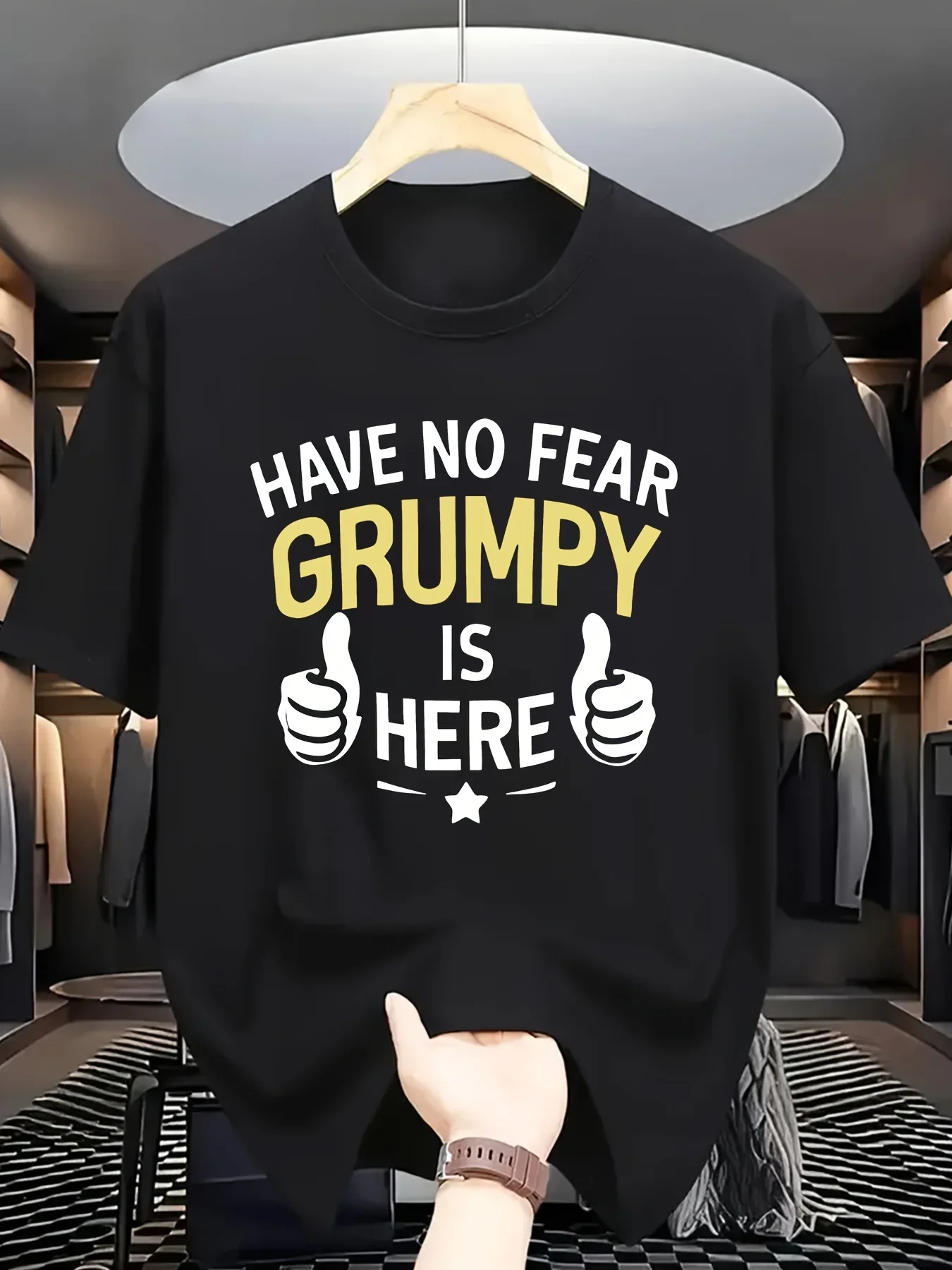 Men's Summer 100% Cotton Casual T-shirt HAVE NO FEAR GRUMPY IS HERE Print Loose Fit round Neck Short Sleeve Top for Kids