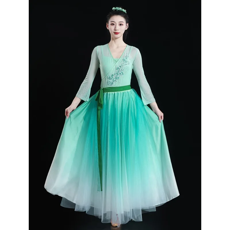 زي الرقص الكلاسيكي - زي أداء صورة رحلة الربيع الأنيق الذي يتدفق المطر، بدلة تدريب أثيرية على الطراز الصيني #5