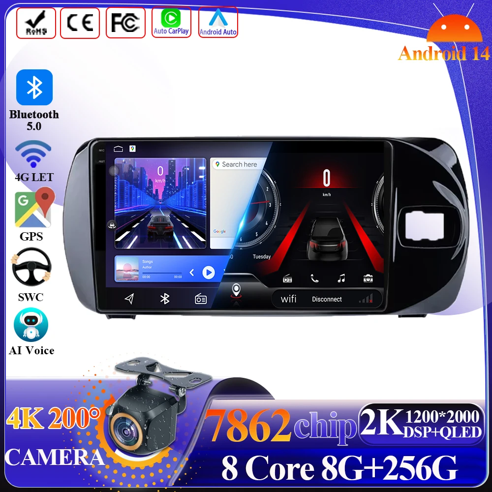 

Android 14 Carplay For Toyota Vitz 3 XP130 2014-2019 Wireless Android Auto Car Multimedia Player 5G Wifi Touch Screen Display