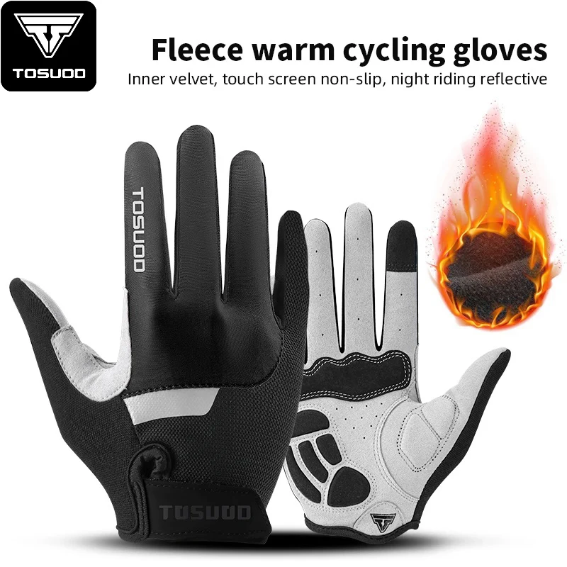 TOSUOD Winter Cycling Gloves MTB Full Finger Bike Gloves Touch Screen Non-Slip Silicone Palm Rest Driving Riding Gloves