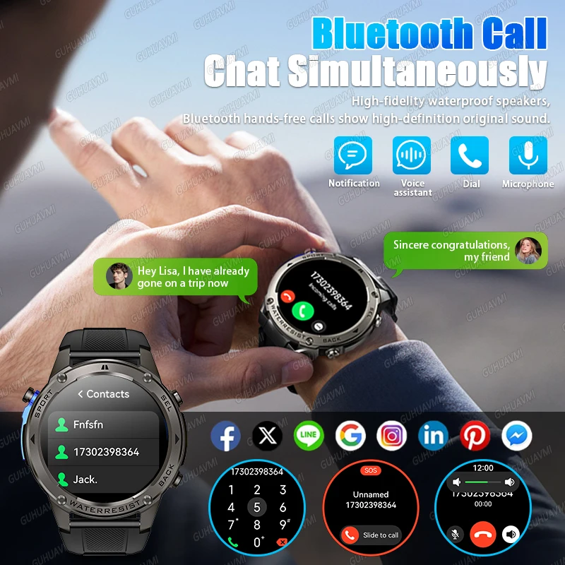 T-Rex 3 GPS 스포츠 방수 스마트워치 GPS 듀얼밴드 위성 10ATM 방수 500mAh 배터리 통화 2025 신형 남성 스마트워치