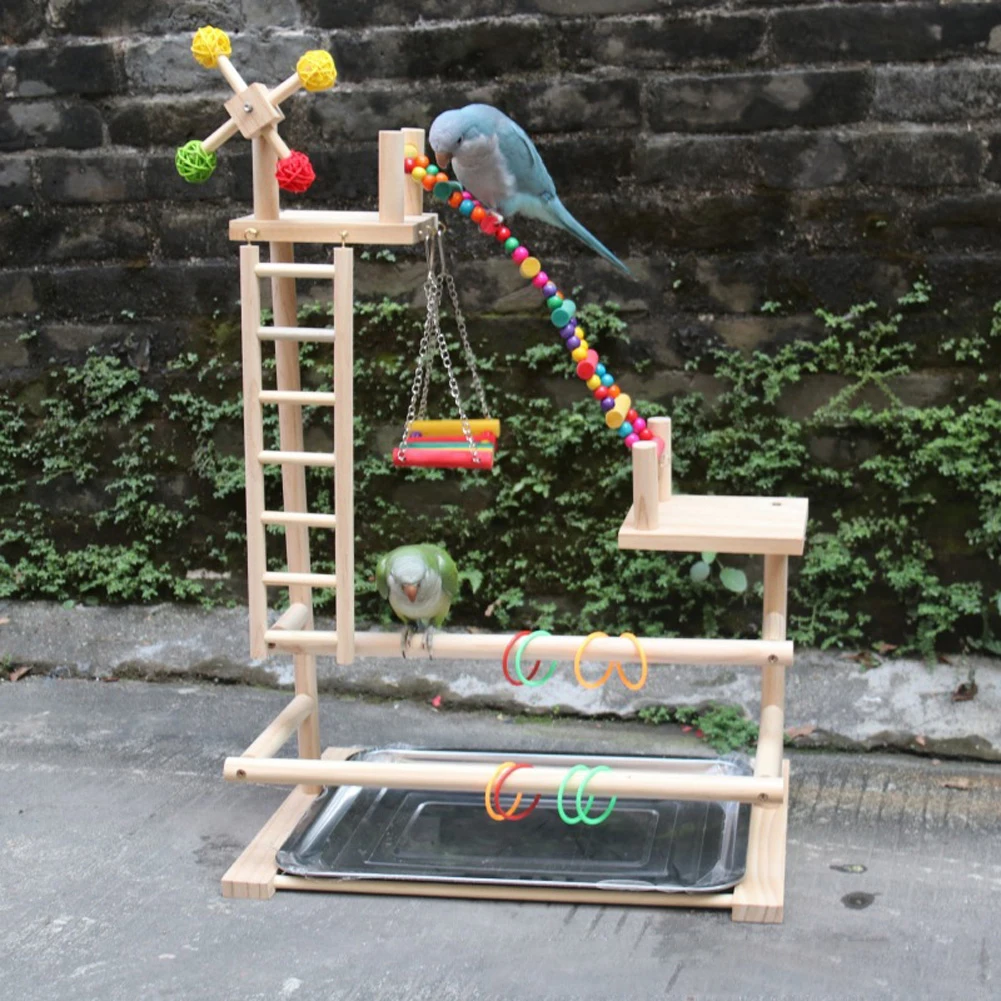 Parrots Playground Bird Perch Play Gym Stand Wooden Parrot Playstand With Ladder Swing Bird Toys For Parakeet Cockatiel Lovebird