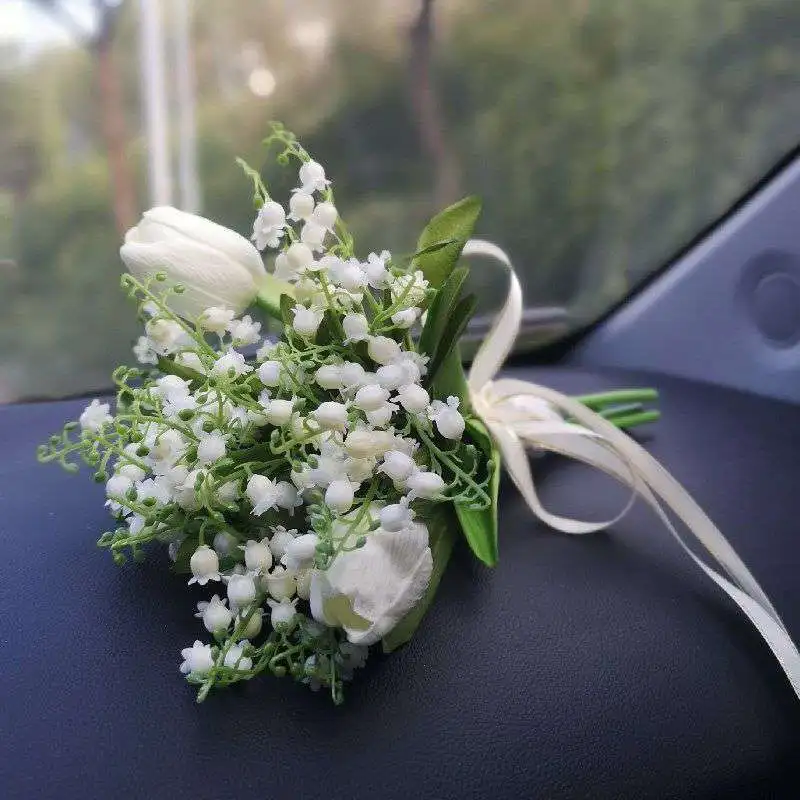 Free Shipping 2pcs/pack Small Imitation Royal Lily Of The Valley Tulip Holding Flower Bridal Wedding Bouquet Finished Artificial