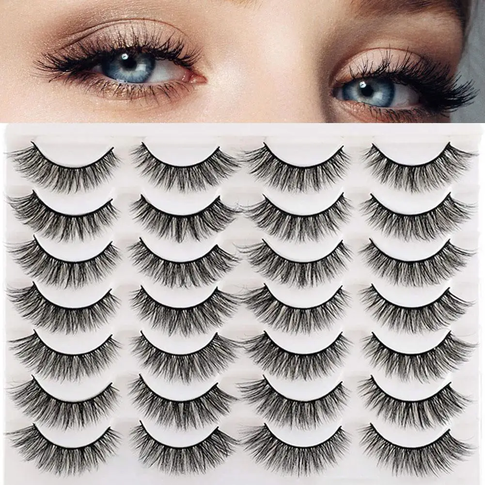 14 Pairs Natural Look False Eyelashes Thick Fluffy Mink Lashes That Eye Faux Extensions Like Look Black Pack Lashes I9y4