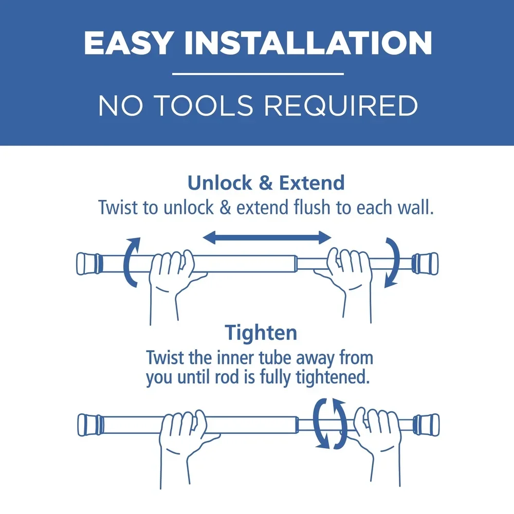 Adjustable Tension Shower Curtain Rod 44 to 72 Inch Rust Resistant Matte Black Easy Install Tool Free Non Slip End Caps