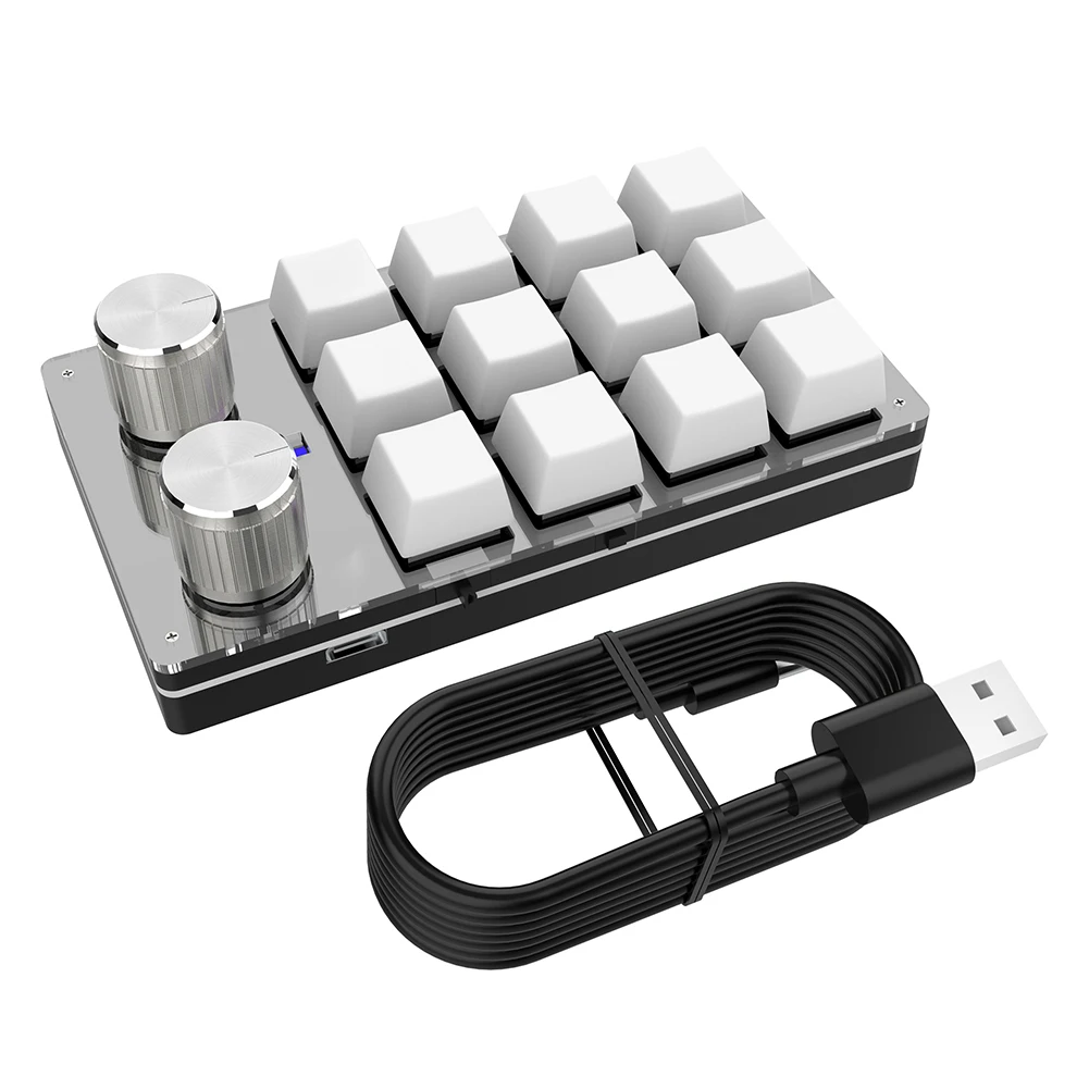 12 Tombol 2 Kenop Copy Paste Mini Button Keyboard Mekanik Mini Bluetooth-Compatible/Kabel untuk Gamer/Desainer/Pengedit Video