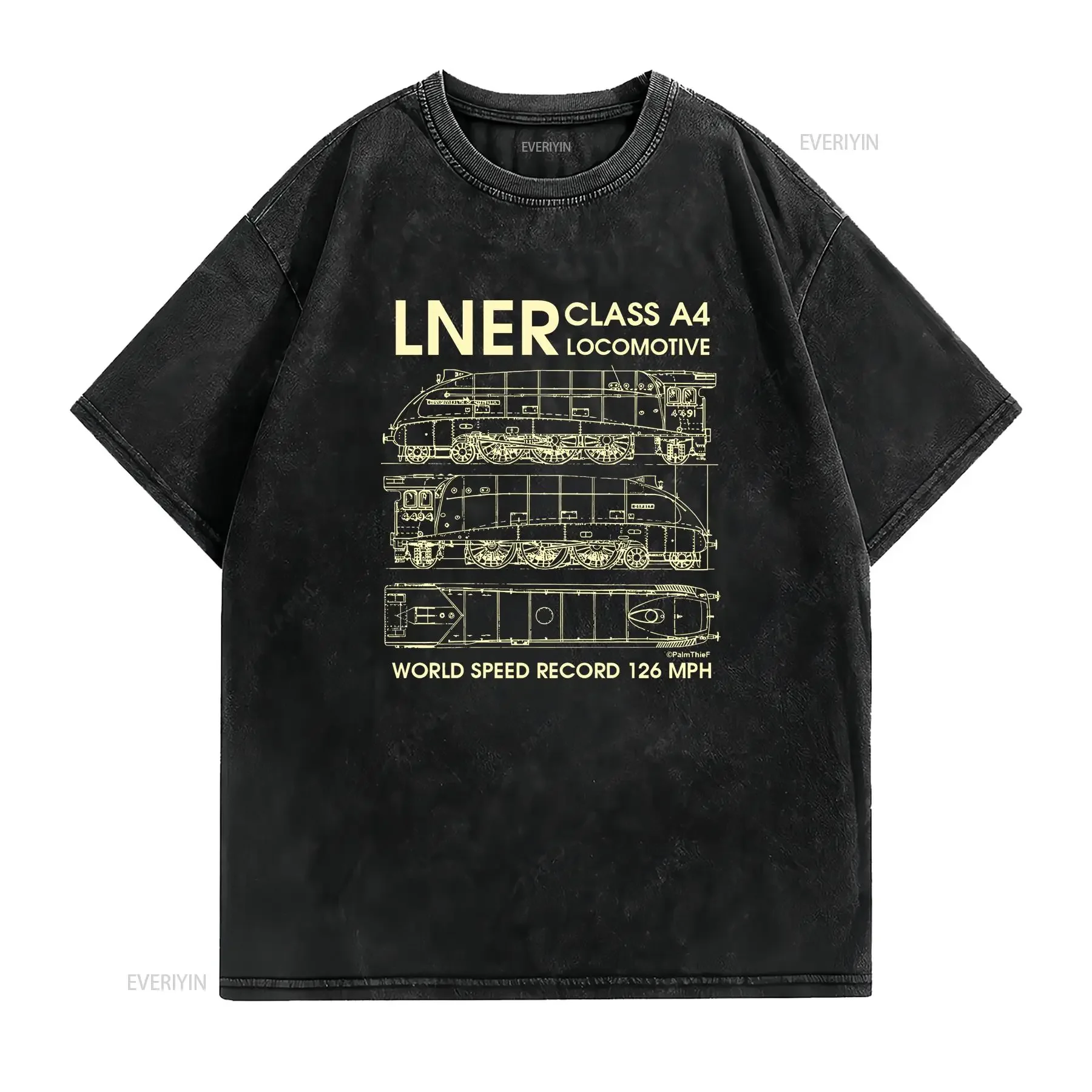 LNER Class A4 Locomotive Train T Shirt Men's Blueprints Birthday  vintage Washed Breathable streetwear Stretched Soft