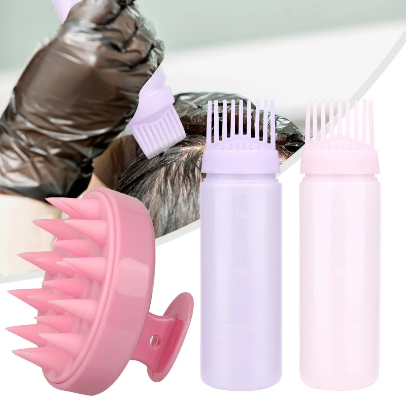 2pcs Hair Oil Dispenser Bottle Root Comb Applicator Dispenser with Scalp Massager Shampoo Comb Set Reusable Hair Coloring Tools