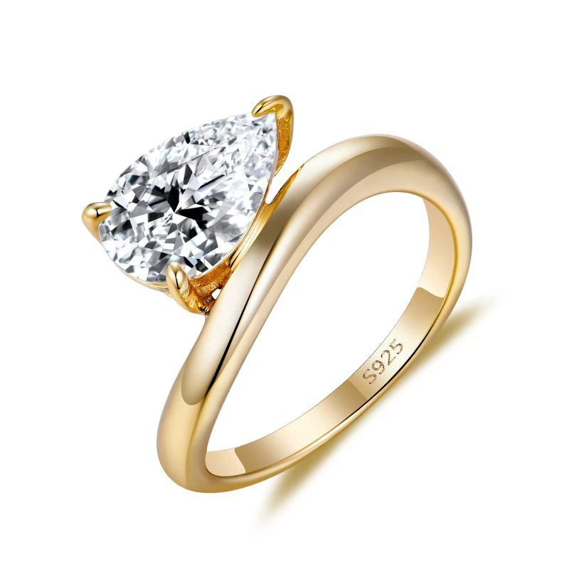 Glänzender 3ct 7x11MM Tröpfchen-Moissanit-Ring, Labordiamant, Eheringe, Schmuck, 18K vergoldet,