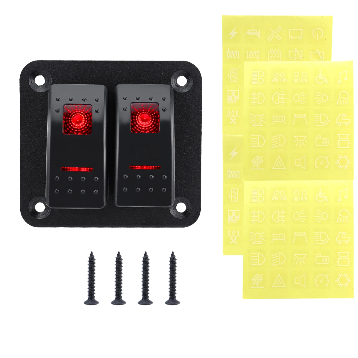 2-group rocker switch panel 5-pin on/off pre wired rocker switch aluminum panel switch panel, red.