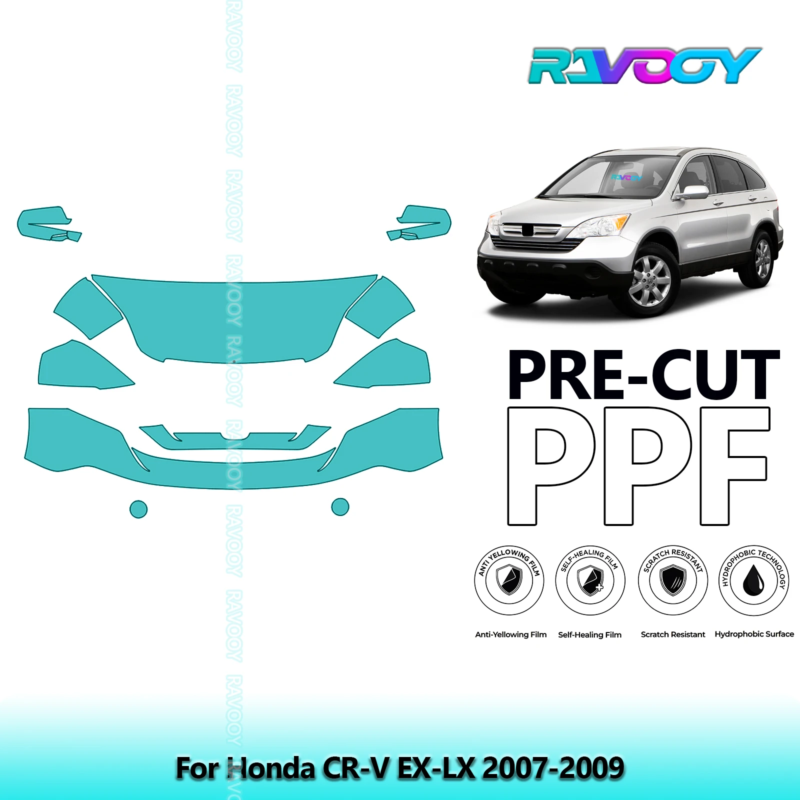For Honda CR-V EX-LX 2007-2009 Partial Front 8.5Mil Pre-Cut Paint Protection Film PPF Stone Chip Kit | Clear/Matte/Black Options