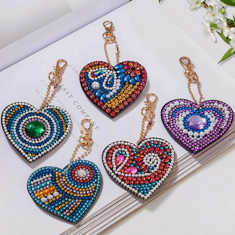 5-Piece Diamond Painted Kit, Keychain, Mandala Pattern, Acrylic Material, Can Be Used as a School Bag Pendant, Holiday Gift