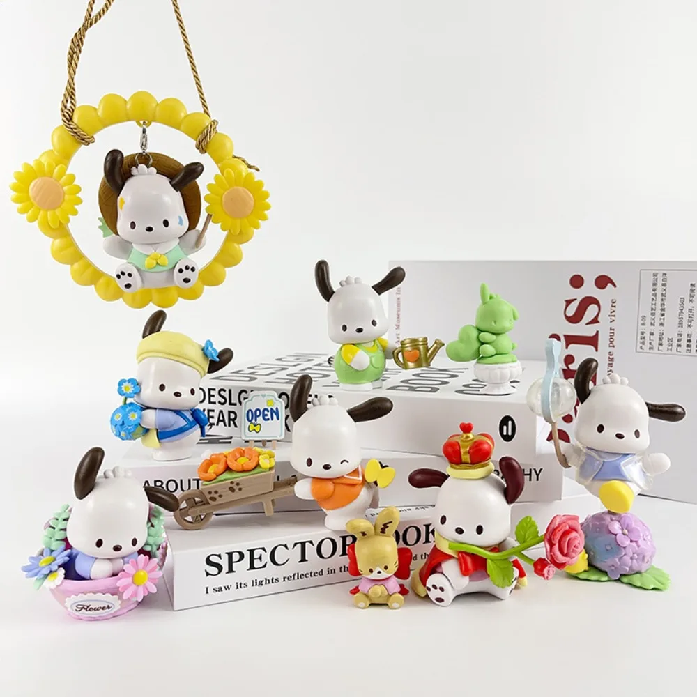 

Original Sanrio Pochacco Hippers Flowers and Youth Series Anime Figures Home Car Decor Children's Toy Festive Christmas Gift Box