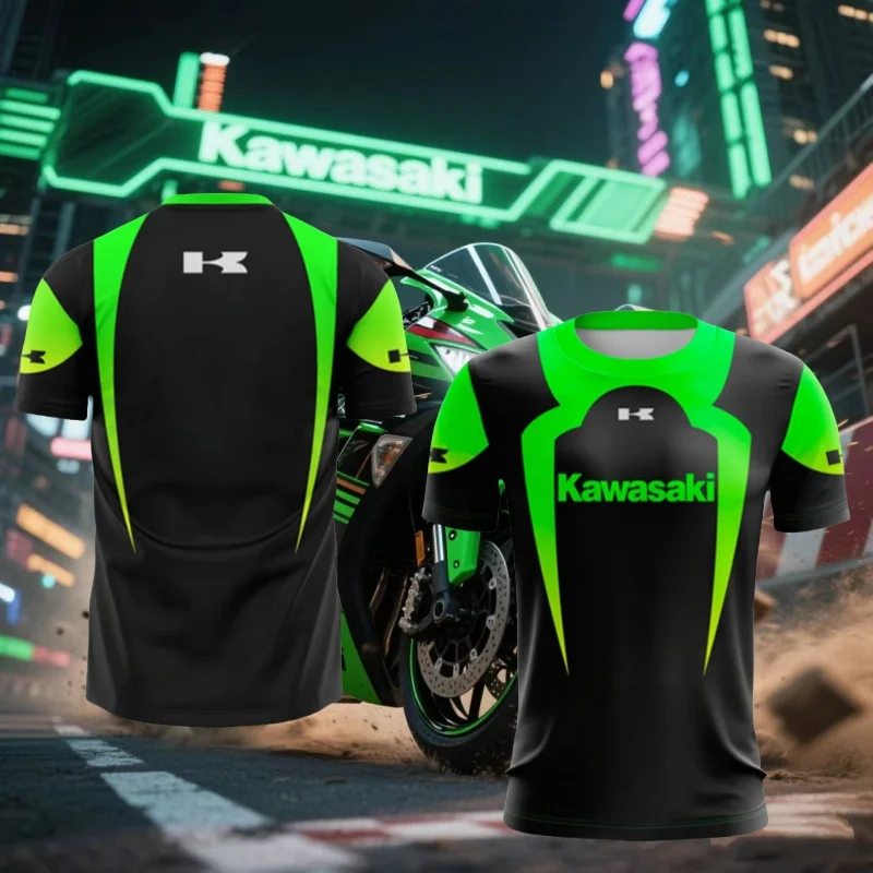

2025 Kawasaki Motorcycle Riding Short Sleeved 3D Printed T-shirt Summer Hot Selling Quick Drying Breathable Thin T-shirt