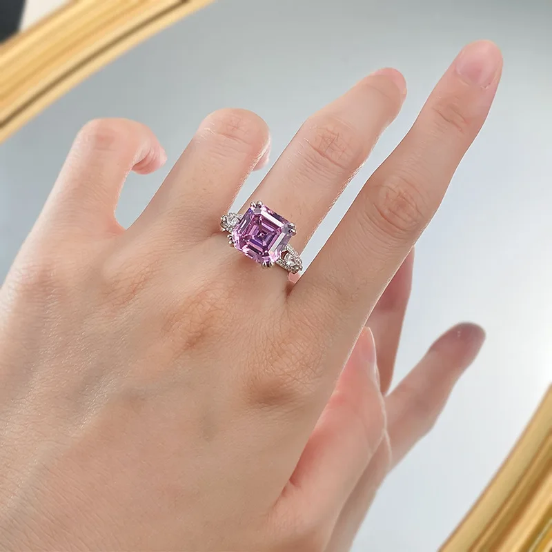 2023 New 925 Silver High Carbon Diamond Ring 11 * 11 Cherry Blossom Pink Luxury European and American Style