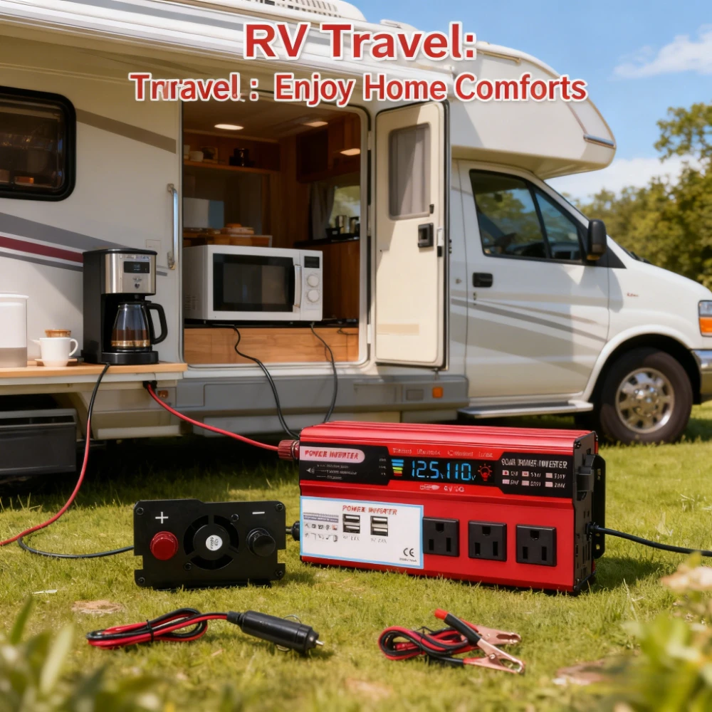 

LCD Display Car Power Inverter 12V to 110V/220V AC Converter with 4 AC Sockets for Outdoor Camping, Travel, and Emergency Use