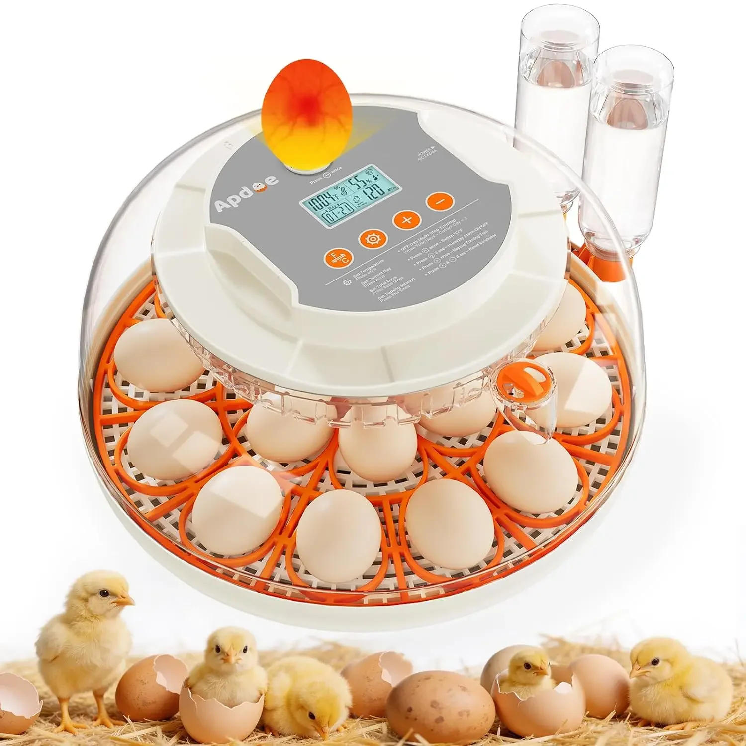 Egg Incubators for Hatching Eggs, Temperature and Humidity Control, Automatic Egg Turning, Egg Candler, External Water Bottle, A