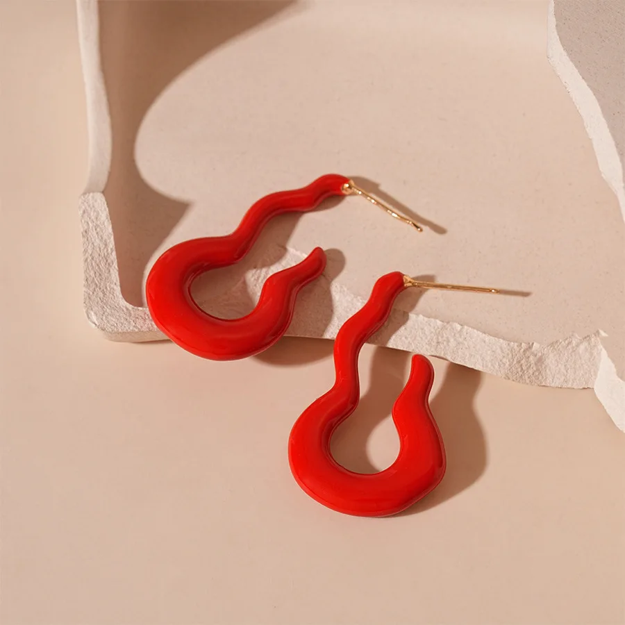 Ankola red simple dripping oil irregular flame gourd silver needle earrings fashion commuter temperament senior earrings women