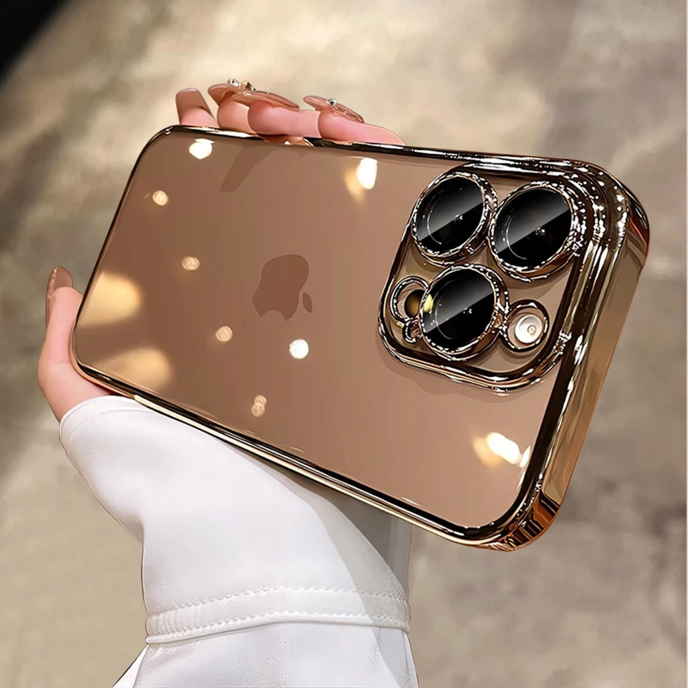 

Luxury Plating Lens Protection Transparent Case For iPhone 16 Pro Max 15 14 Plus 13 12 Mini 11 Pro Soft Silicone TPU Clear Cover