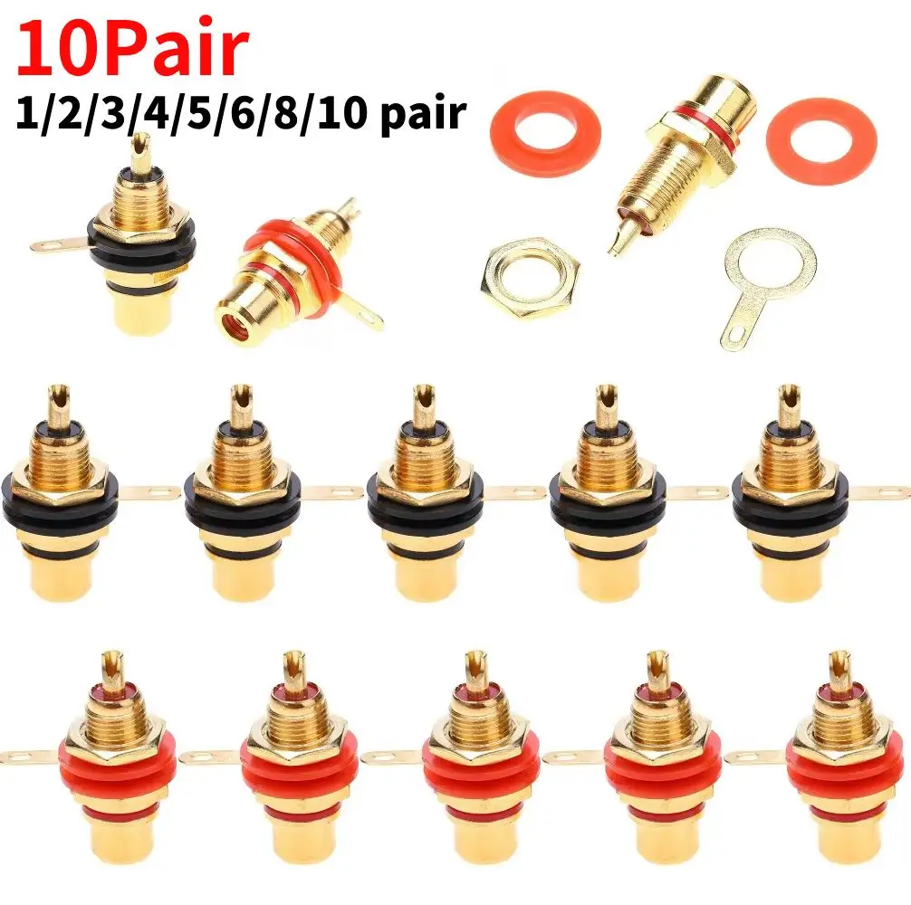 10-2pcs RCA Female Socket Connectors Zinc Alloy Gold Plating Female RCA Jack Connector for DIY Wire RCA Female Plug Audio Socket