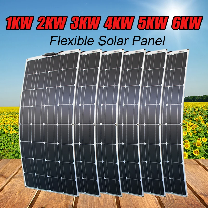 1000W-6000W Flexible Monocrystalline Silicon Solar Panel 12V Flexible Waterproof Solar Panel Outdoor HousingVehicle  Solar Panel