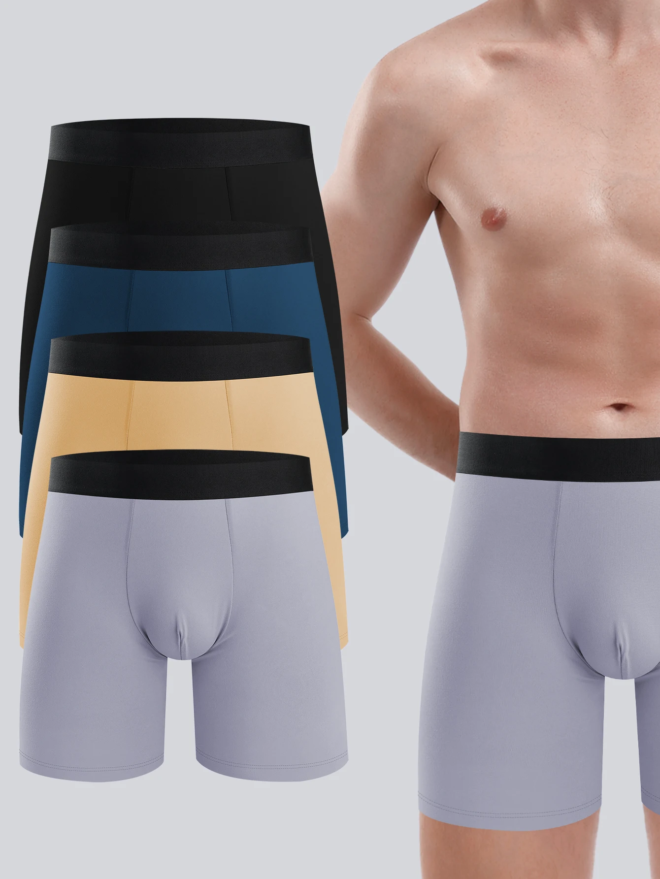 4 قطعة ملابس داخلية رجالية أساسية بلون سادة مقاس كبير ملابس داخلية مريحة وعصرية للمراهقين متعددة القطع ملابس داخلية متطابقة
