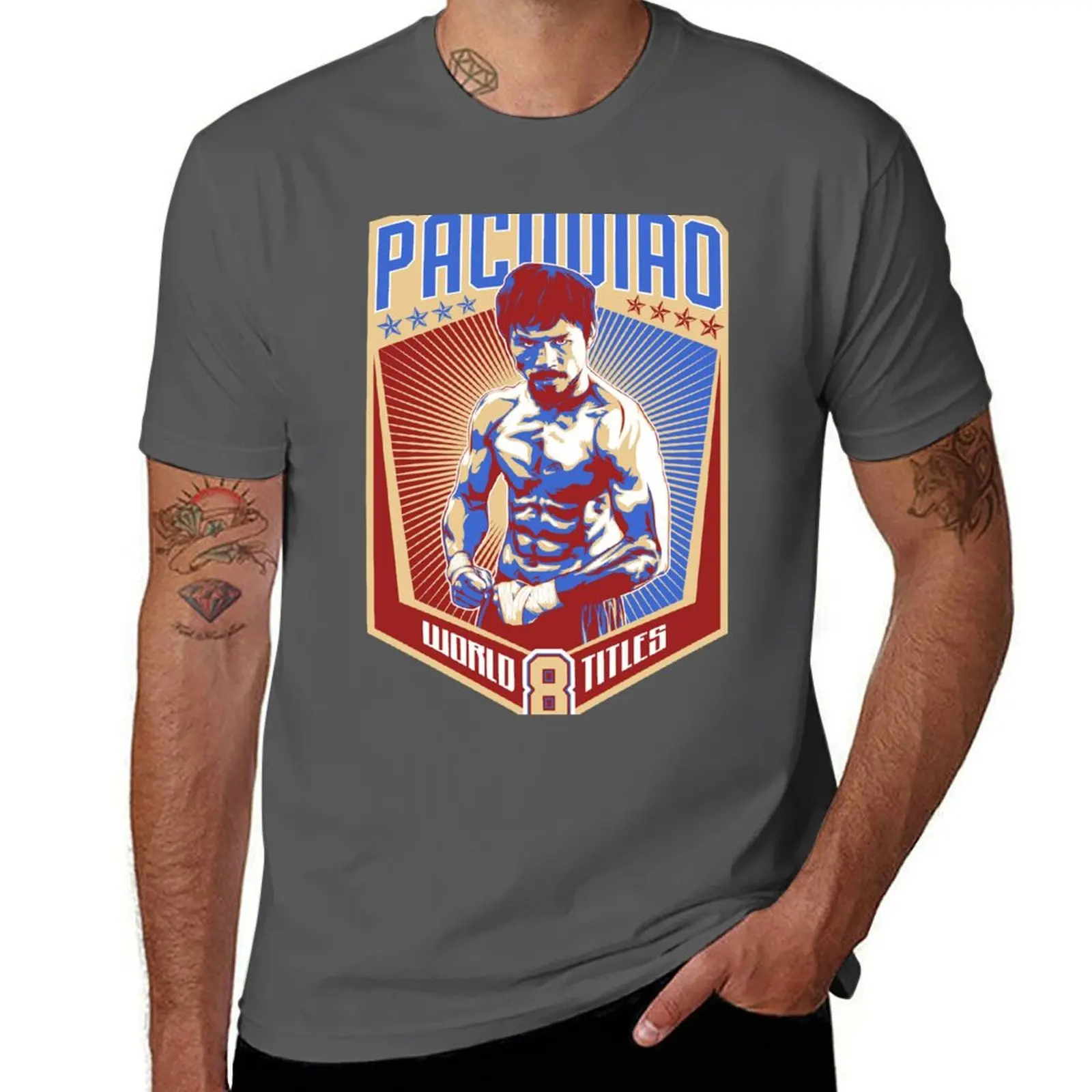 

8 TITLES MANNY PACQUIAO WORLD x T-Shirt Retro Style Print Casual Top