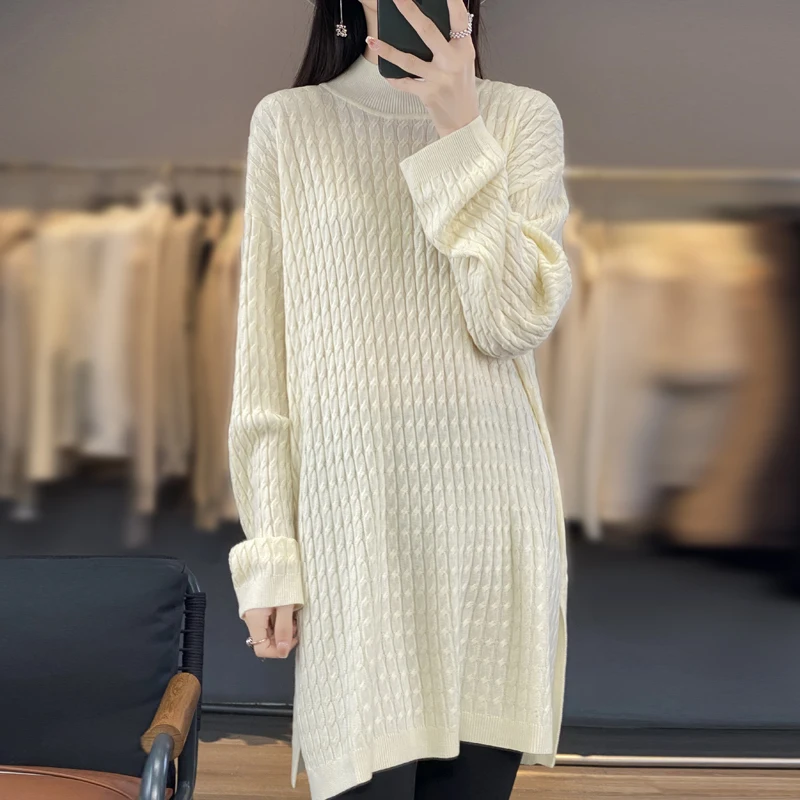 Women's Pullover Spring/Autumn New Wool Sweater Casual Long Knitwear Women's Clothes Round Neck Blouse Korean Style Loose Tops