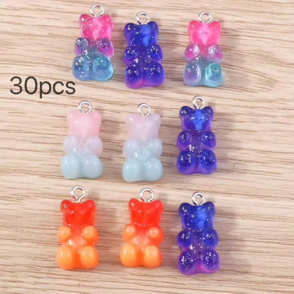 

30pcs cute Resin Gradient Small Bear charms Kawaii Hot Bears Pendant For Bracelet Earring DIY Jewelry Making fittings