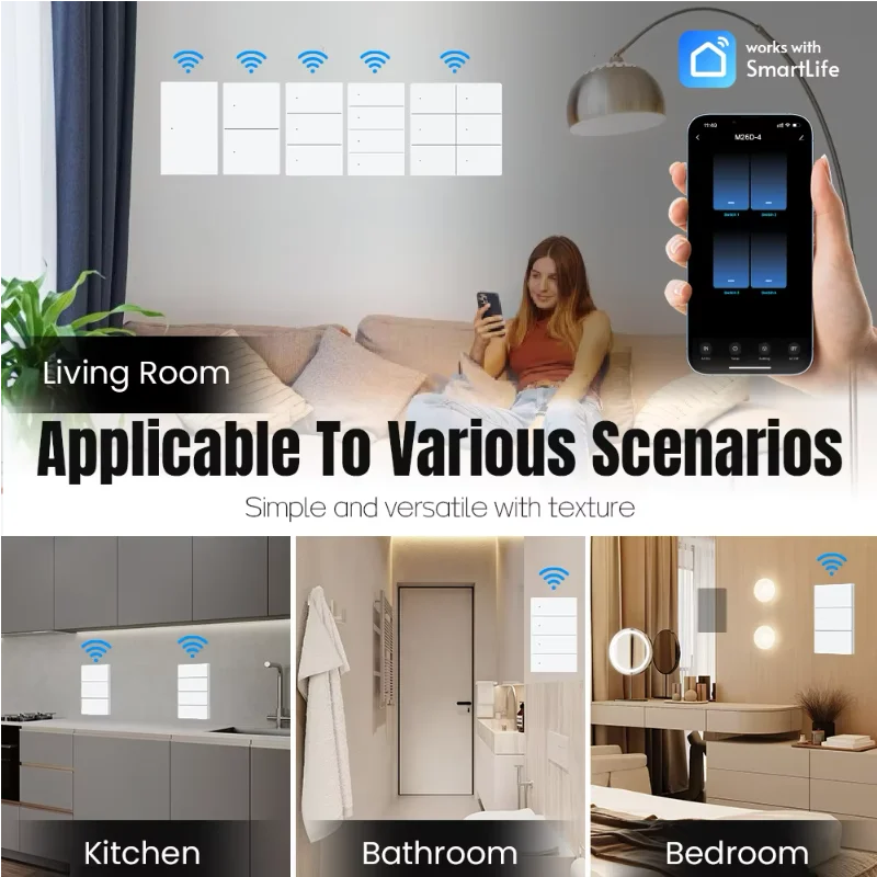 Milfra Smart Switch Zigbee WIFI Light Switch 1/2/3/4/6 Gang Voice Control Work With Alexa Google Home Tuya Control With Neutral