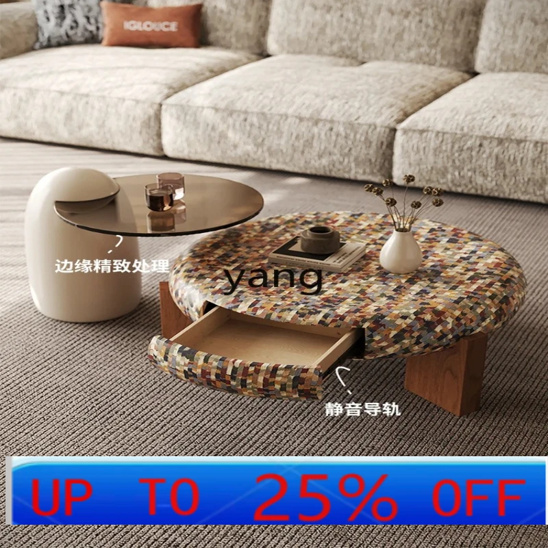 

LHH medium and ancient style advanced sense round tea table combination simple and can be stored large and small coffee table