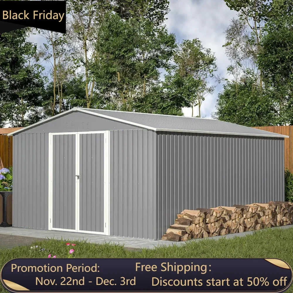 11 'x 13' large outdoor galvanized steel storage shed with 4 ventilation openings for backyard, terrace, lawn