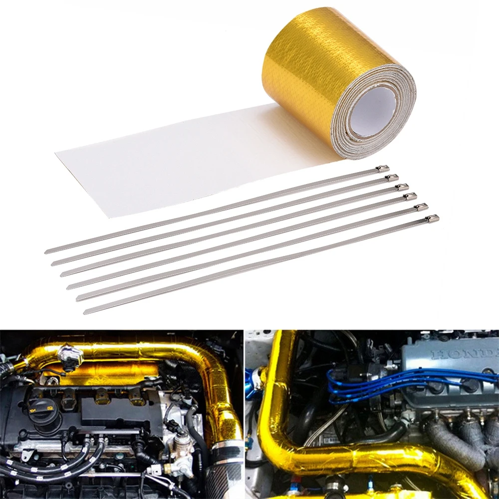 

5meters Glassfiber Heat Shield Aluminum Foil Tape, Car Exhaust Pipe Intake Pipe Engine Heat Insulation Self-adhesive Tape