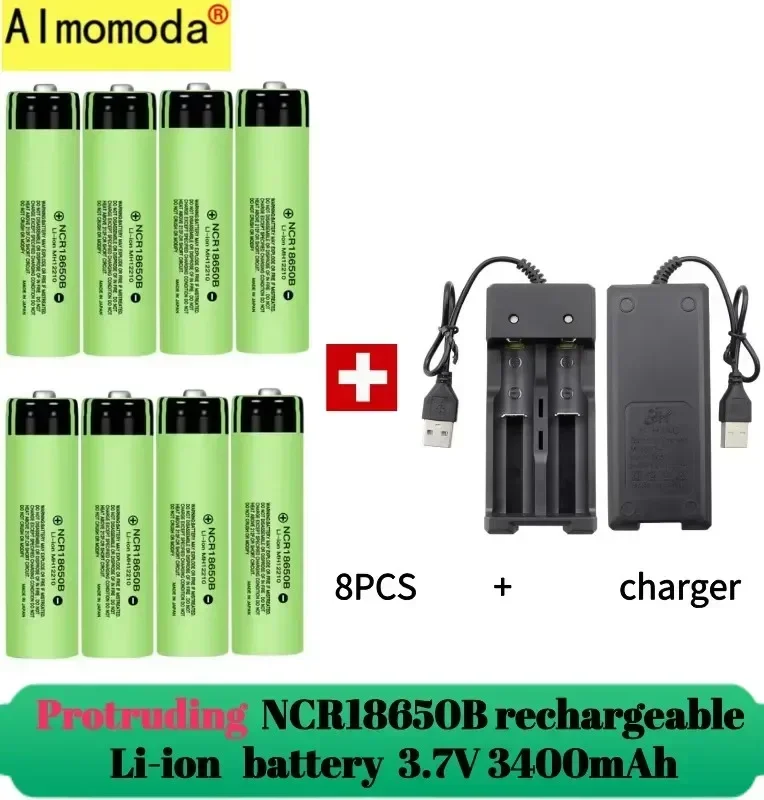 spike2024 protruding 100% rechargeable lithium battery NCR18650 3.7V 3400mAh 34B USB charger original battery cell flashlight