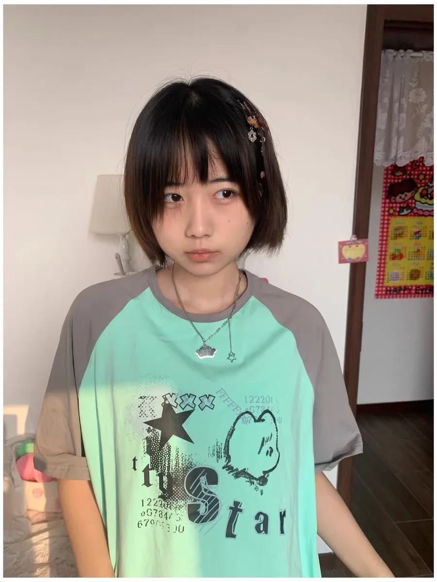 

Футболки с короткими рукавами, женские хлопковые футболки с градиентом, свободная посадка, готическая субкультура, эстетичная уличная одежда, повседневные летние топы, модные молодежные топы