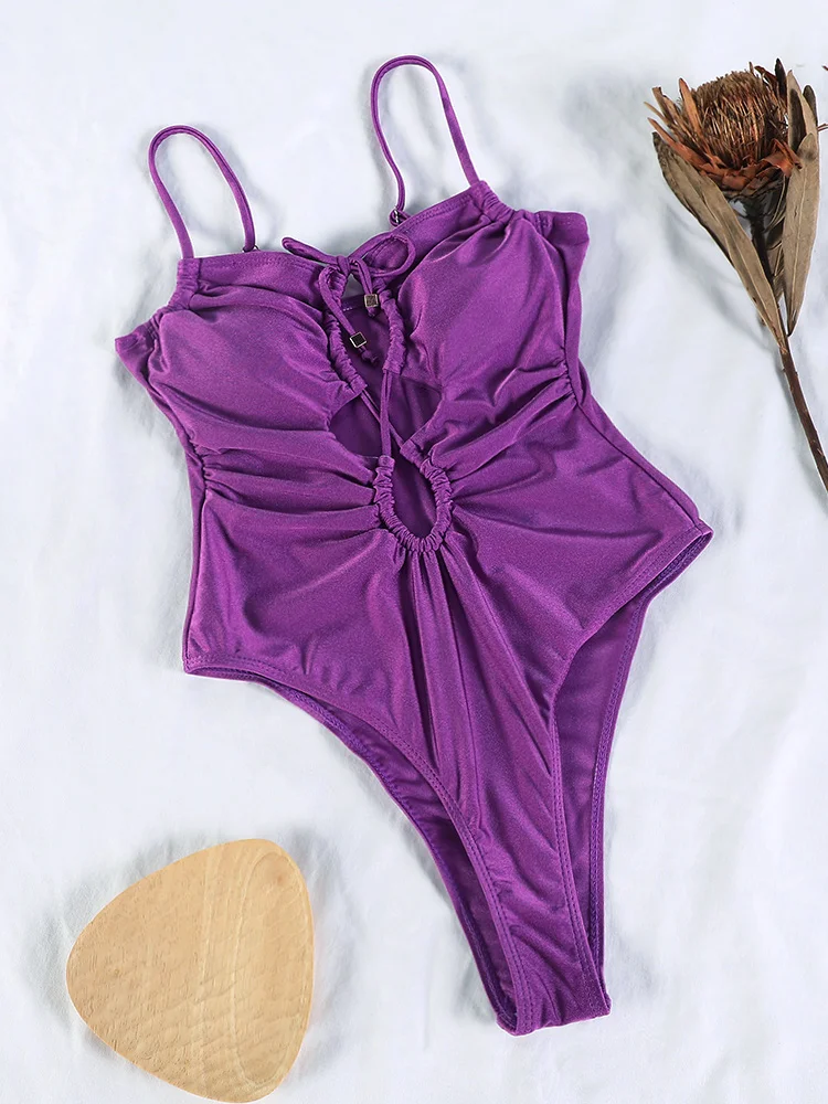 Miyouj Hollow Out Swimwear Women\'s Swimsuit New One Piece Suits Bandage Bathisuit Solid Color Swimming Suits Summer Beachwear