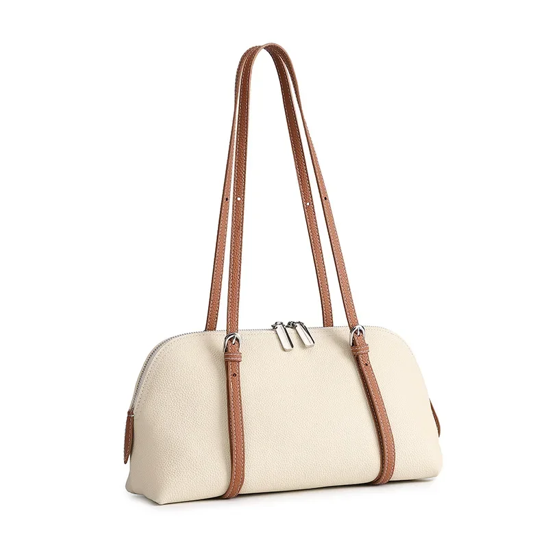 Aidrani Cowhide Retro Underarm Purse, Color Block Splicing, Adjustable Long Strap, Multi Inner Pockets, Fashion Ladies Daily