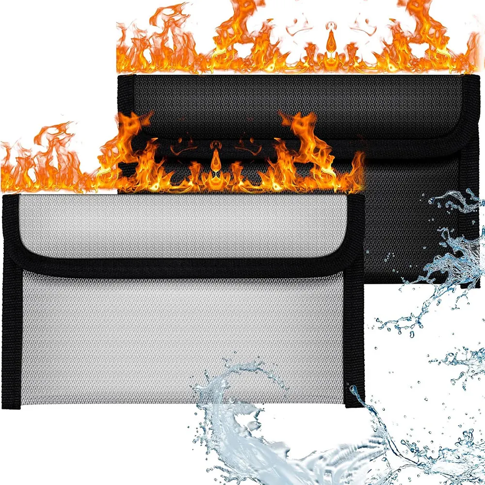 2 sacs de rangement ignifuges et imperméables pour documents, de 5 x 8 pouces, avec fermeture à glissière, pochettes en silicone pour argent, passeport, dossiers et objets de valeur.