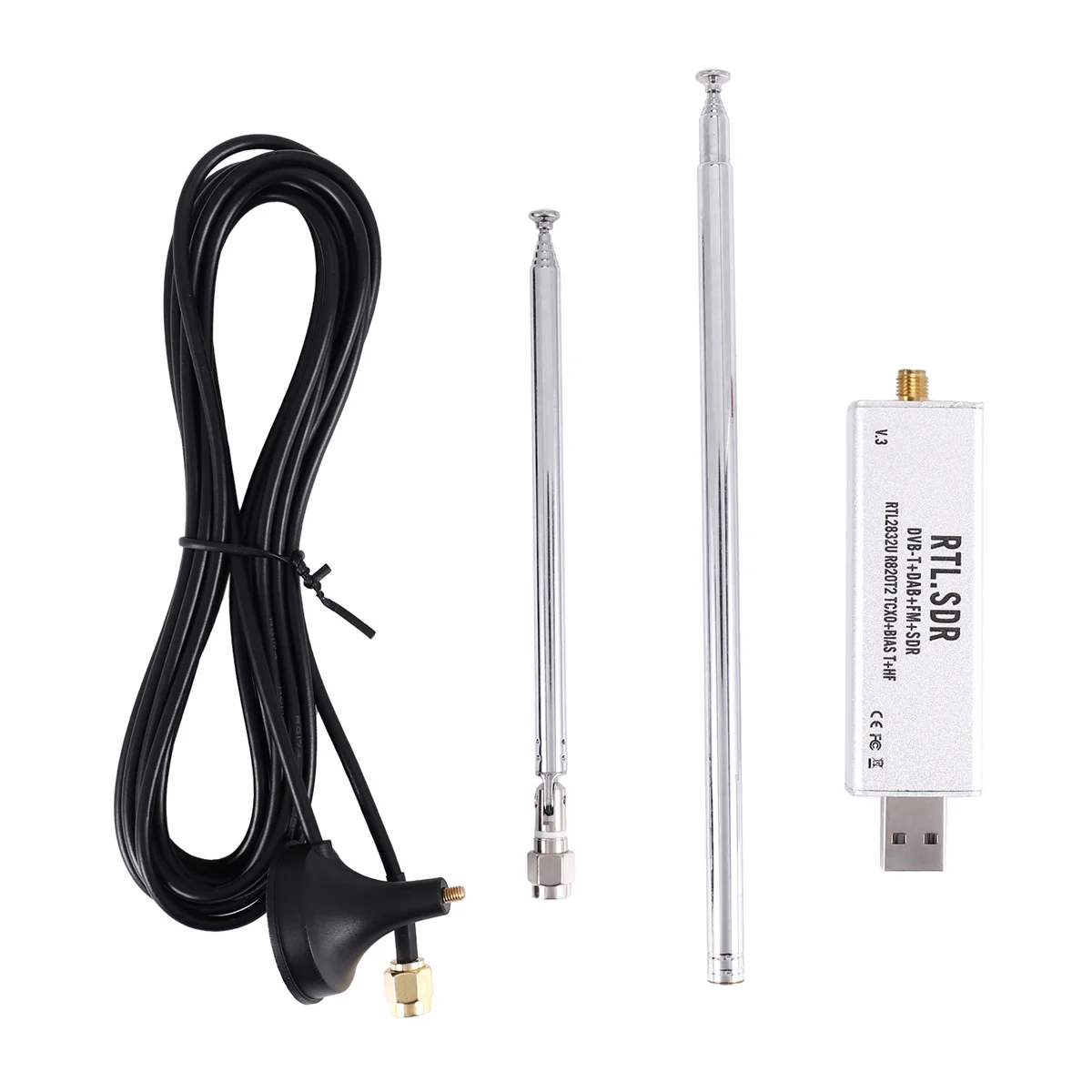 

ABQR RTL SDR Receiver V3 RTL2832U 0.1MHz-1.7GHz TCXO SMA Receiver with Antenna