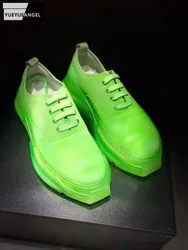 New Mens Breathable Cowskin Genuine Leather Sneakers Transparent Sole Fashion Designer Shoes Lace Up Round Toe Platform Shoes