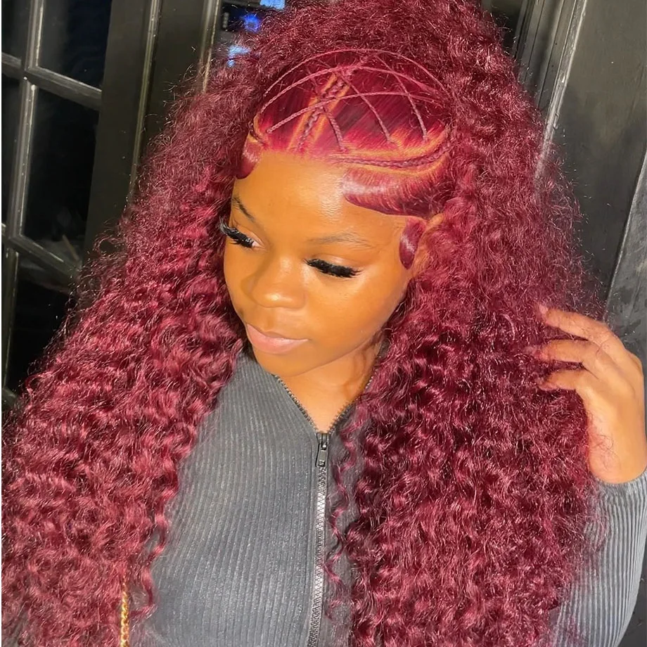 

Burgundy Curly Human Hair Wig 100% Red Wigs Colored Lace Front Deep Wave 13x4 13x6 Hd Transparent Lace Frontal Wig For Women