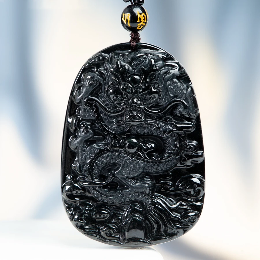 

TIMESWIND Black Natural A-type Jade Zodiac Dragon Roaming Men Lucky Necklace with Certificate