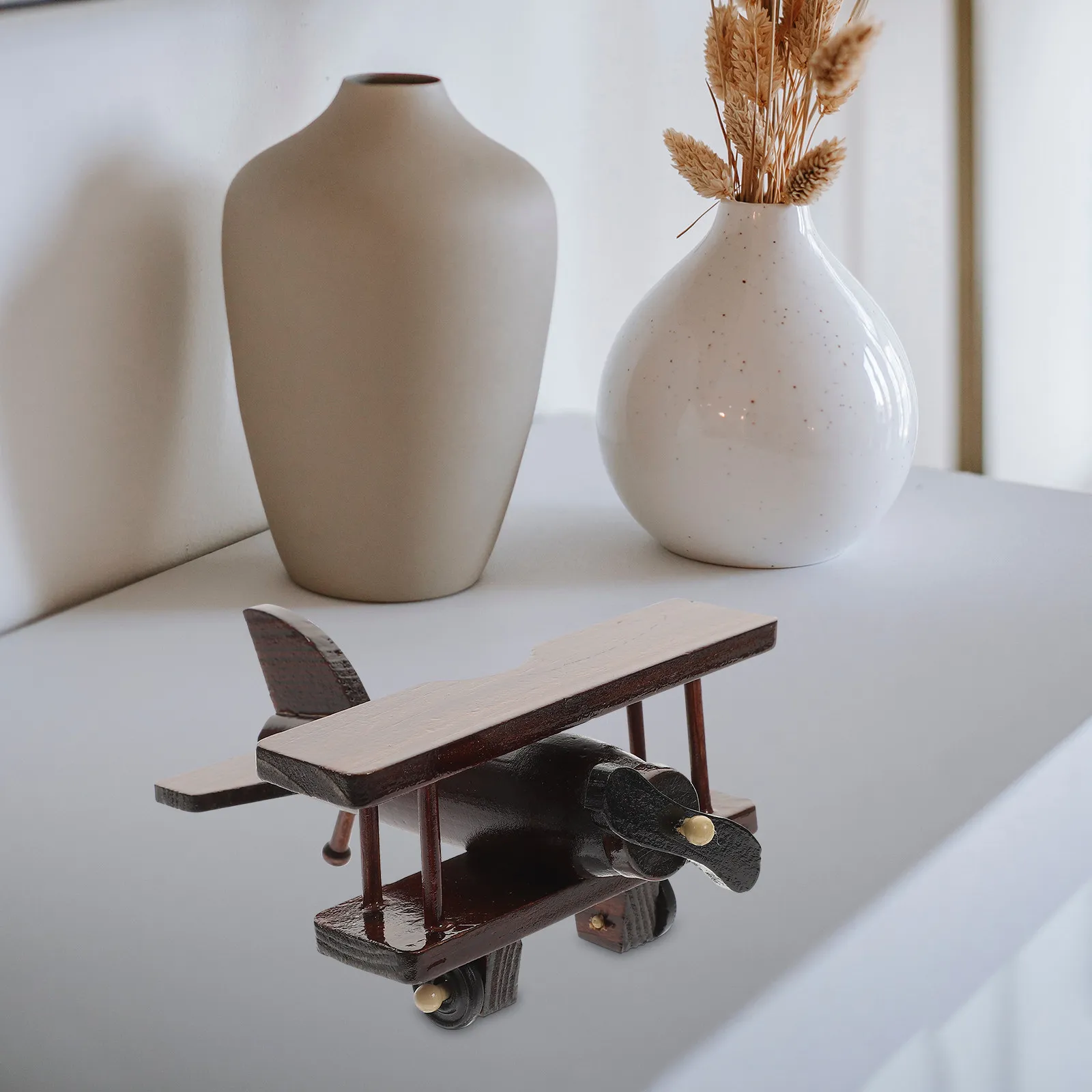 

Wooden Helicopter Vintage Plane Kids Decorative Learning Display Wood Airplane Wooden Plane Airplane Model