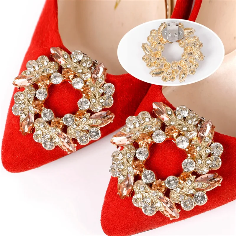 2Pcs Lady Shoe Clip Wedding Women Bride High Heel Charm Buckle Clamp Shiny Rhinestone Decorative Clips Shoe Decorations