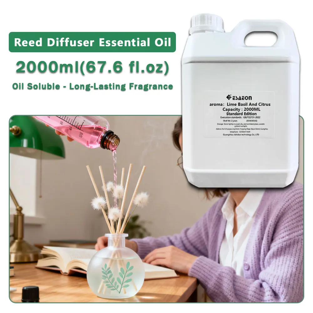 ESAEON Perfume Oils, Vine Diffuser Replenishes Aromatic Oil, Aroma Reed Diffuser Oil, Lime Basil And Citrus - 2000ML(67.6 fl.oz)