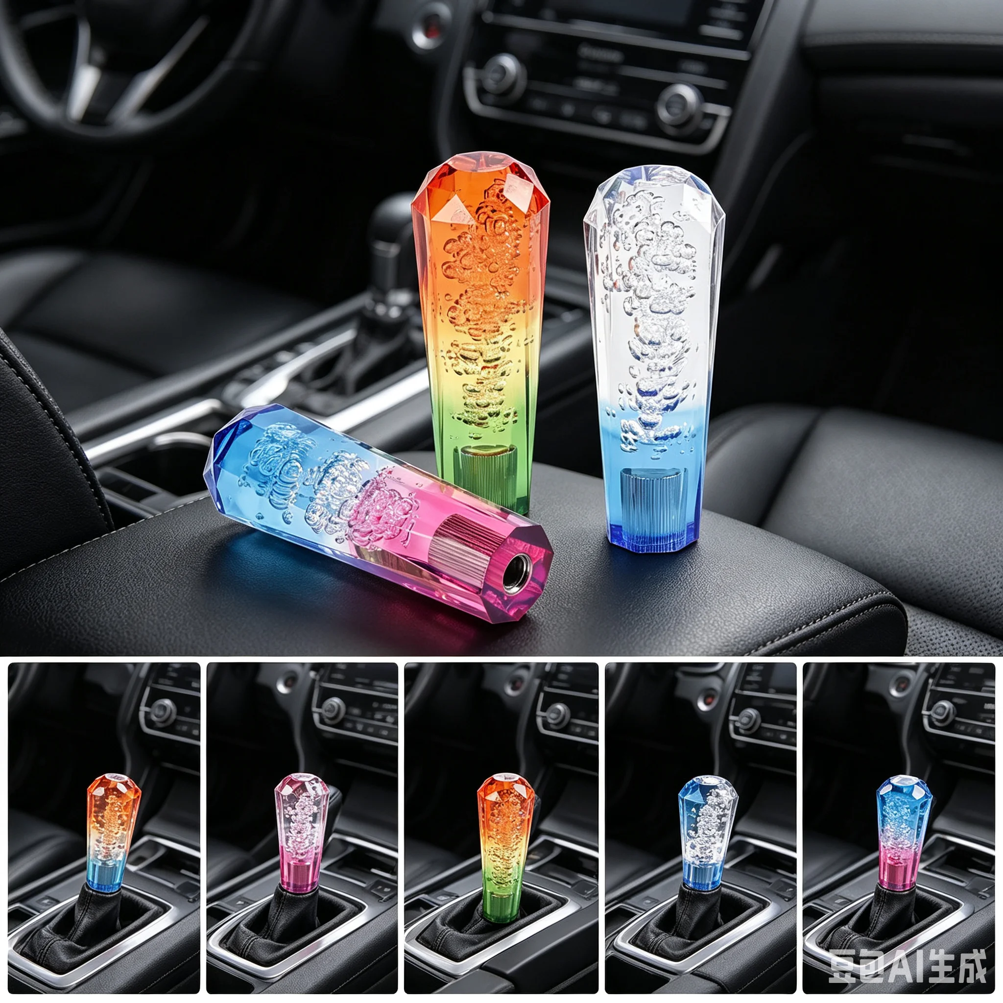Universal Car Gear Shift Knob 15cm Acrylic Stick Crystal Transparent Bubble Shifter Head Lever 2 Adapters