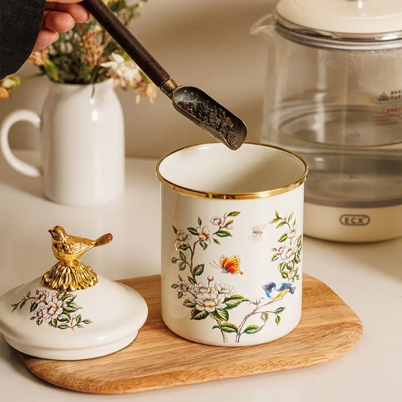 Enamel Storage Container with Lid, Tea Can, Coffee Bean Can, Candy Can